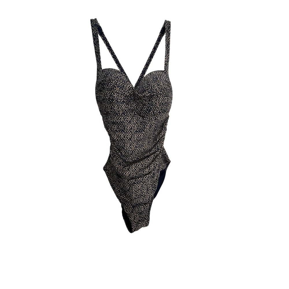 Niptuck Swim Womens Navy‎ Gold Geometric One Piece Swimsuit Multi Fit Cup Size 8